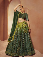 Myra Green Velvet Embroidered Designer Lehenga Choli | Grocsy