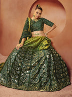 Myra Green Velvet Embroidered Designer Lehenga Choli | Grocsy