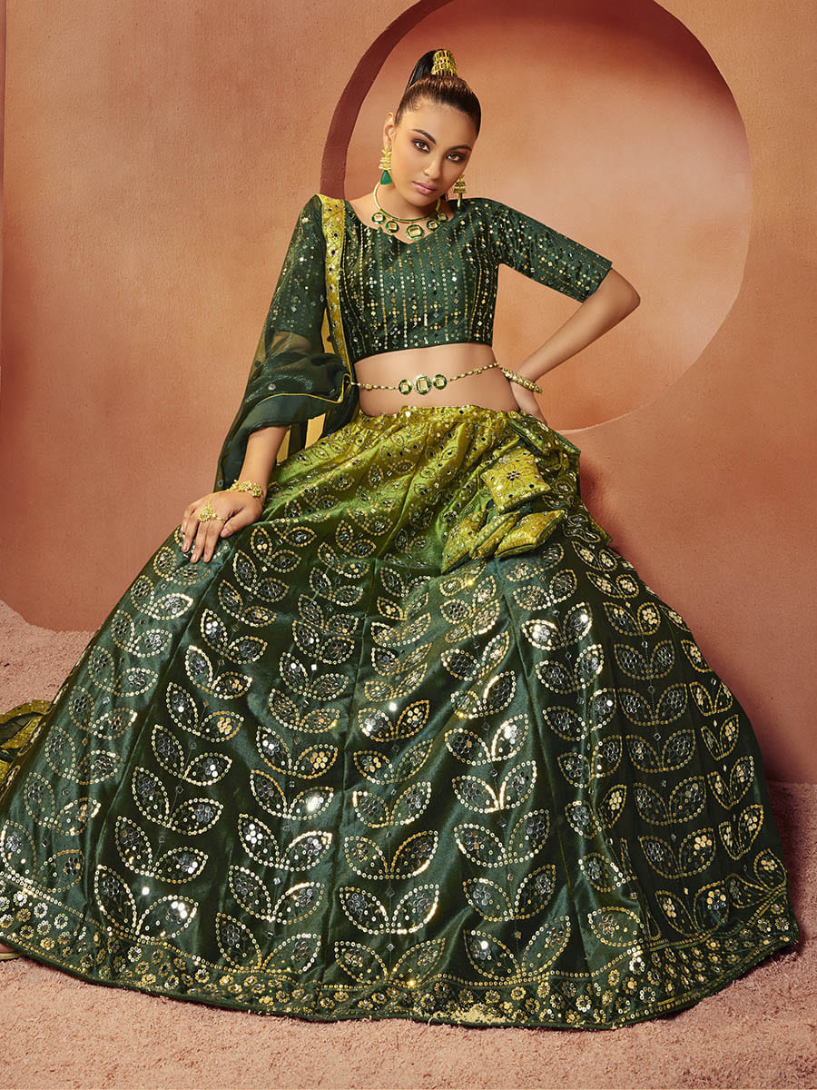 Myra Green Velvet Embroidered Designer Lehenga Choli | Grocsy