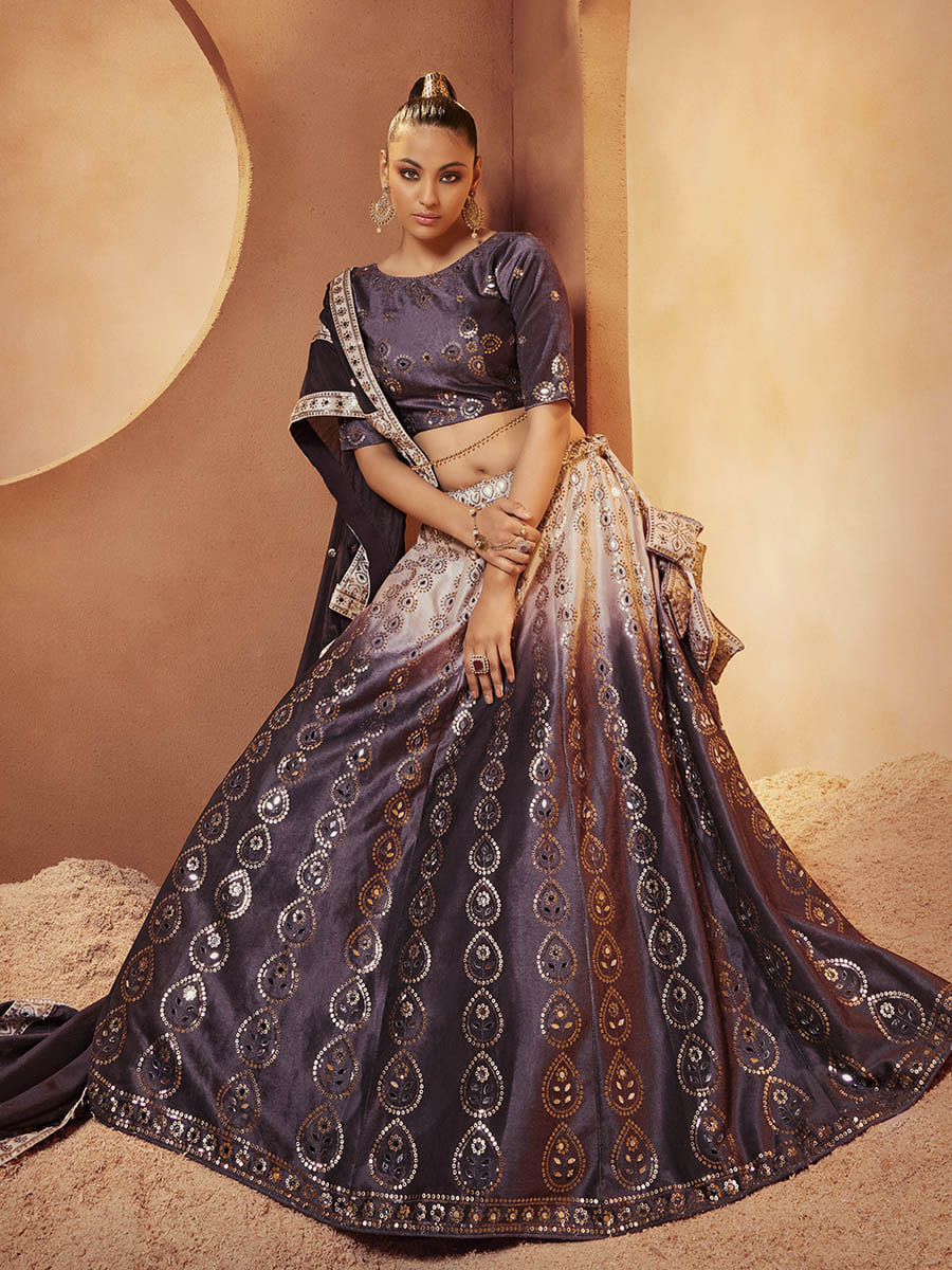 Myra Purple Velvet Embroidered Designer Lehenga Choli | Grocsy