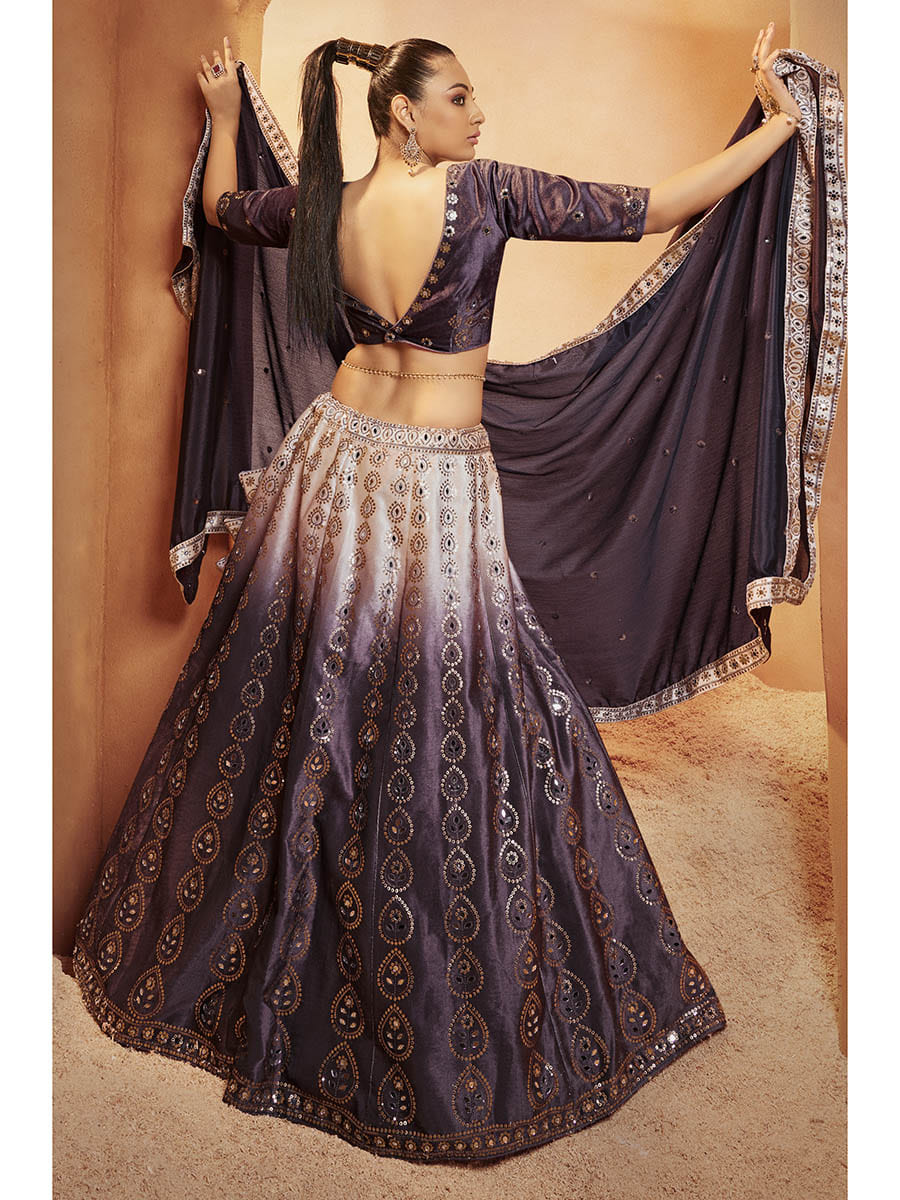 Myra Purple Velvet Embroidered Designer Lehenga Choli | Grocsy