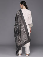 Indo Era Cream Embroidered Straight Kurta Trousers With Dupatta Set | Grocsy