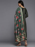 Indo Era Green Embroidered Straight Kurta Palazzos With Dupatta Set | Grocsy