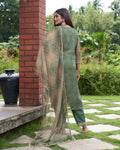 Indo Era Green Embroidered Straight Kurta Trousers With Dupatta Set | Grocsy