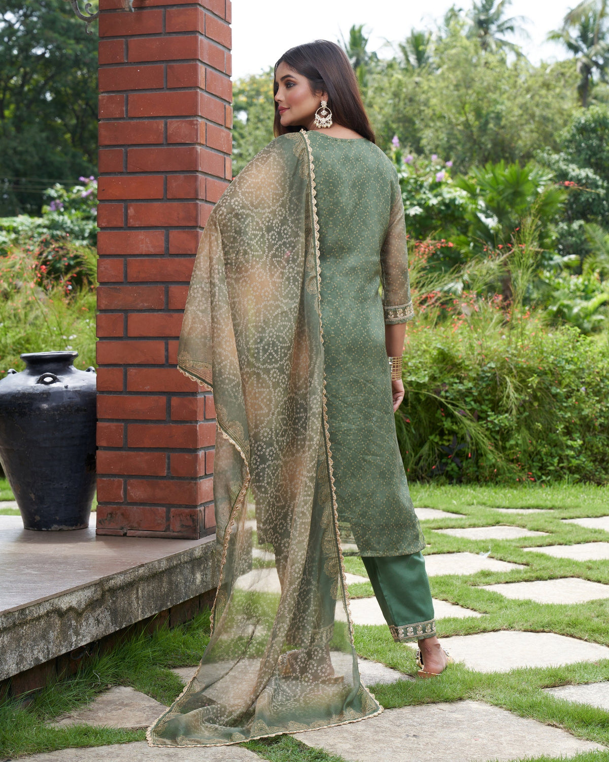Indo Era Green Embroidered Straight Kurta Trousers With Dupatta Set | Grocsy