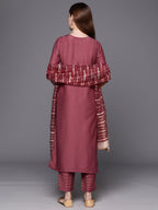 Indo Era Mauve Embroidered Straight Kurta Trousers With Dupatta Set | Grocsy