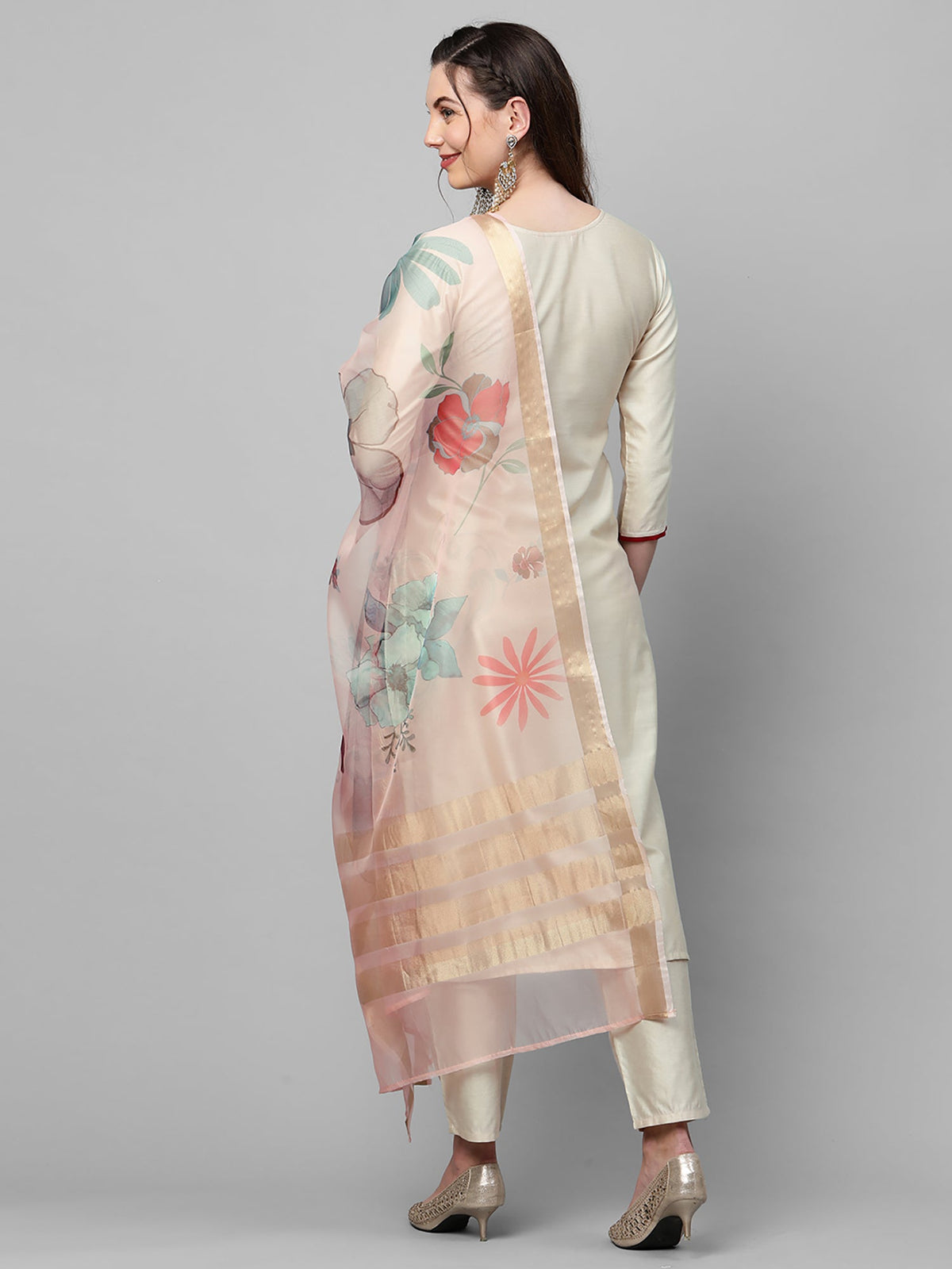Indo Era Off White Embroidered Straight Kurta Trouser With Dupatta Set | Grocsy