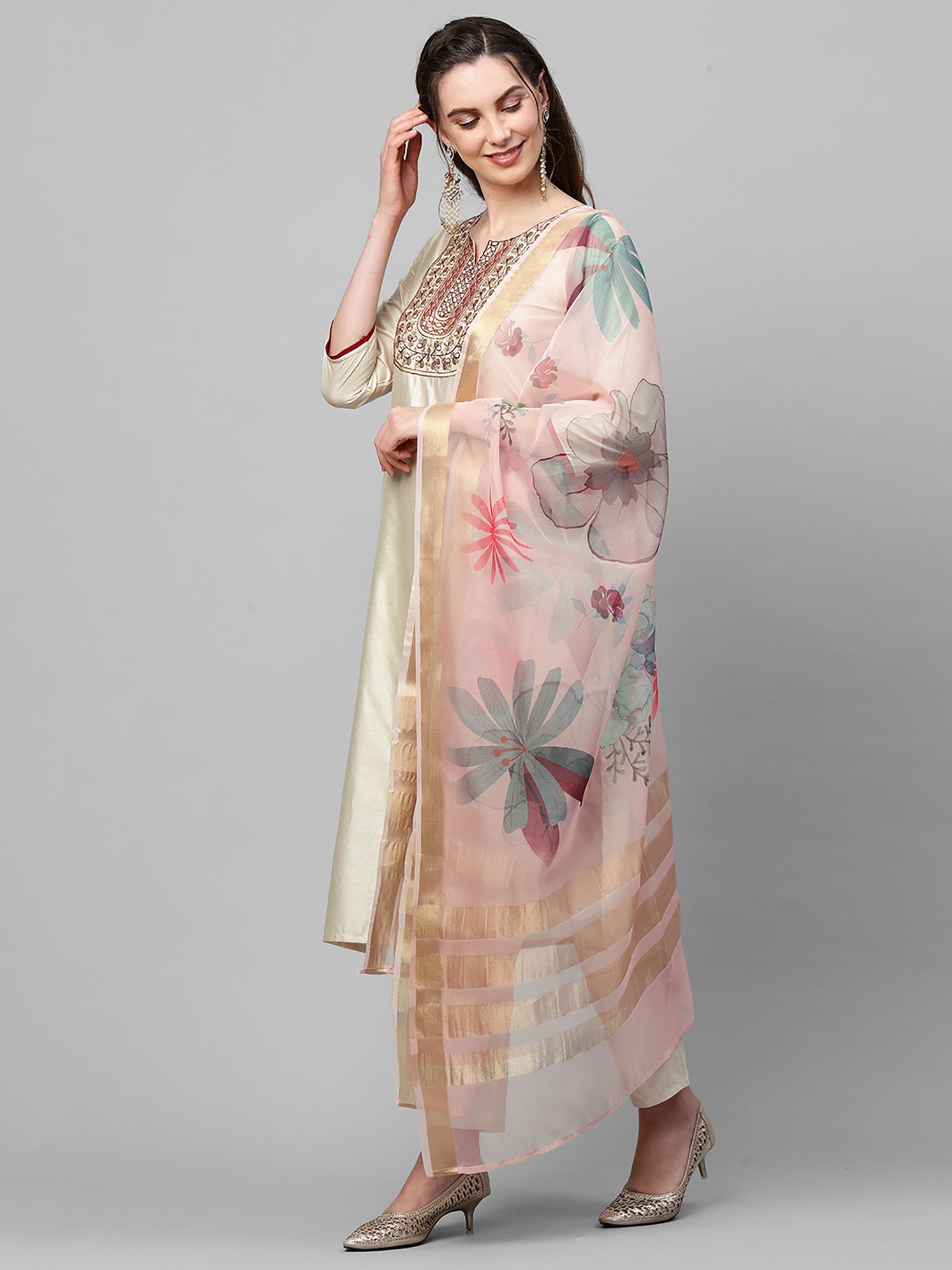 Indo Era Off White Embroidered Straight Kurta Trouser With Dupatta Set | Grocsy