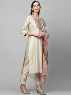 Indo Era Off White Embroidered Straight Kurta Trouser With Dupatta Set | Grocsy
