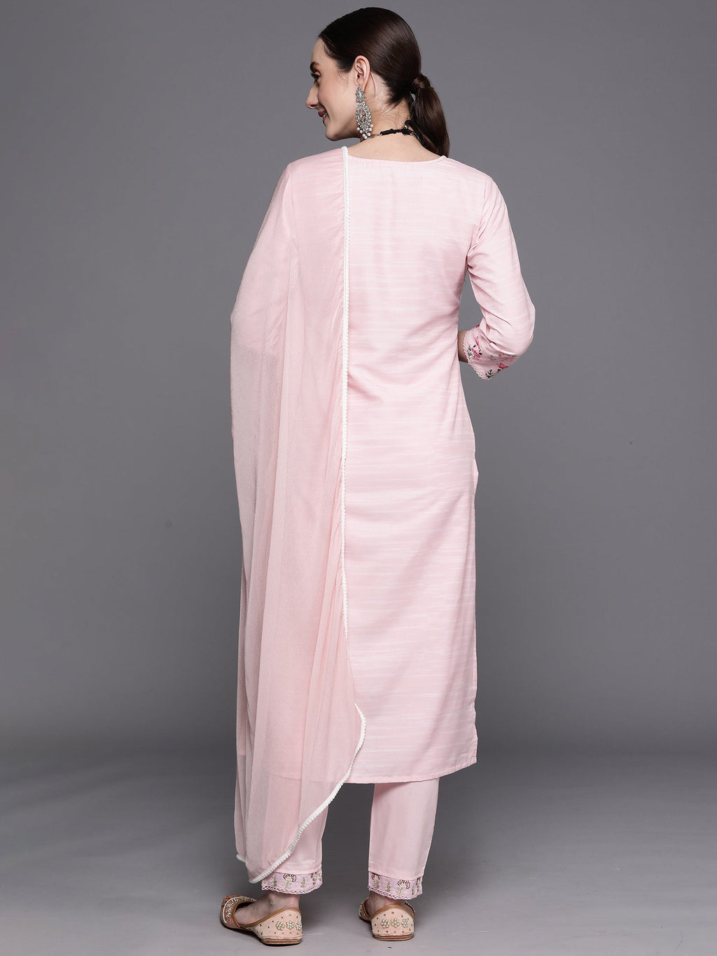Indo Era Pink Embroidered Straight Kurta Trousers With Dupatta Set | Grocsy