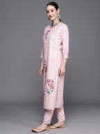 Indo Era Pink Embroidered Straight Kurta Trousers With Dupatta Set | Grocsy