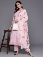Indo Era Pink Embroidered Straight Kurta Trousers With Dupatta Set | Grocsy