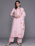 Indo Era Pink Embroidered Straight Kurta Trousers With Dupatta Set | Grocsy