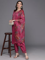 Indo Era Pink Embroidered Straight Kurta Trousers With Dupatta Set | Grocsy