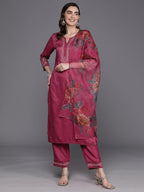Indo Era Pink Embroidered Straight Kurta Trousers With Dupatta Set | Grocsy