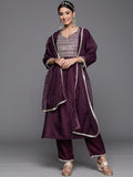 Indo Era Purple Solid Straight Kurta Trouser With Dupatta Set | Grocsy