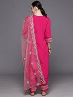 Indo Era Pink Embroidered Straight Kurta Trousers With Dupatta Set | Grocsy