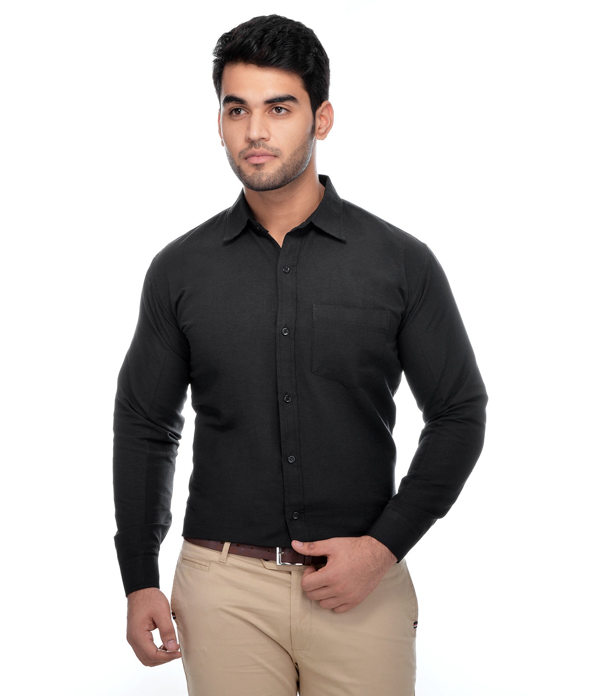 RIAG Black Men's Full Sleeves Solid Shirt | Grocsy