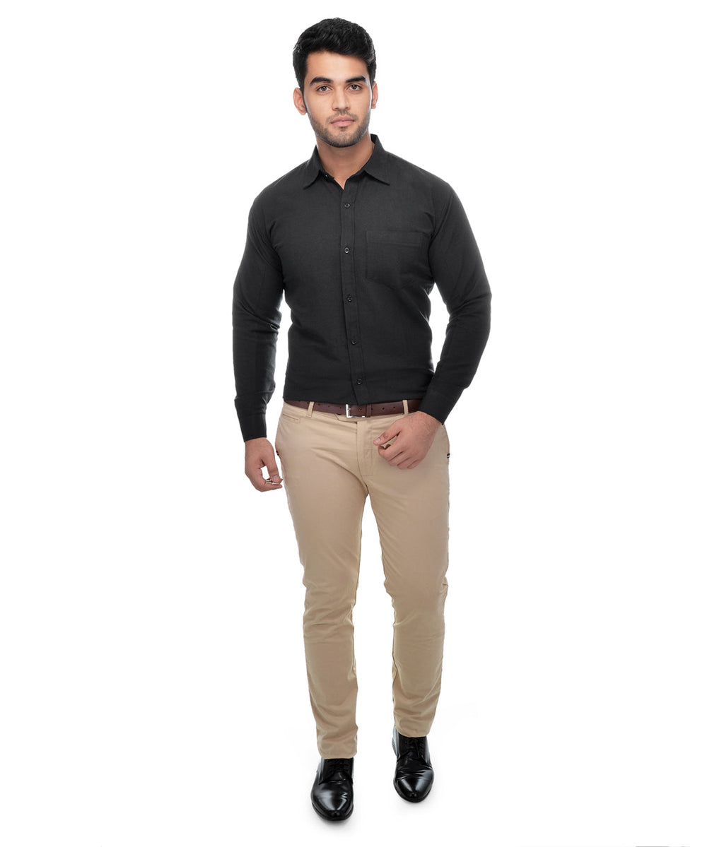 RIAG Black Men's Full Sleeves Solid Shirt | Grocsy