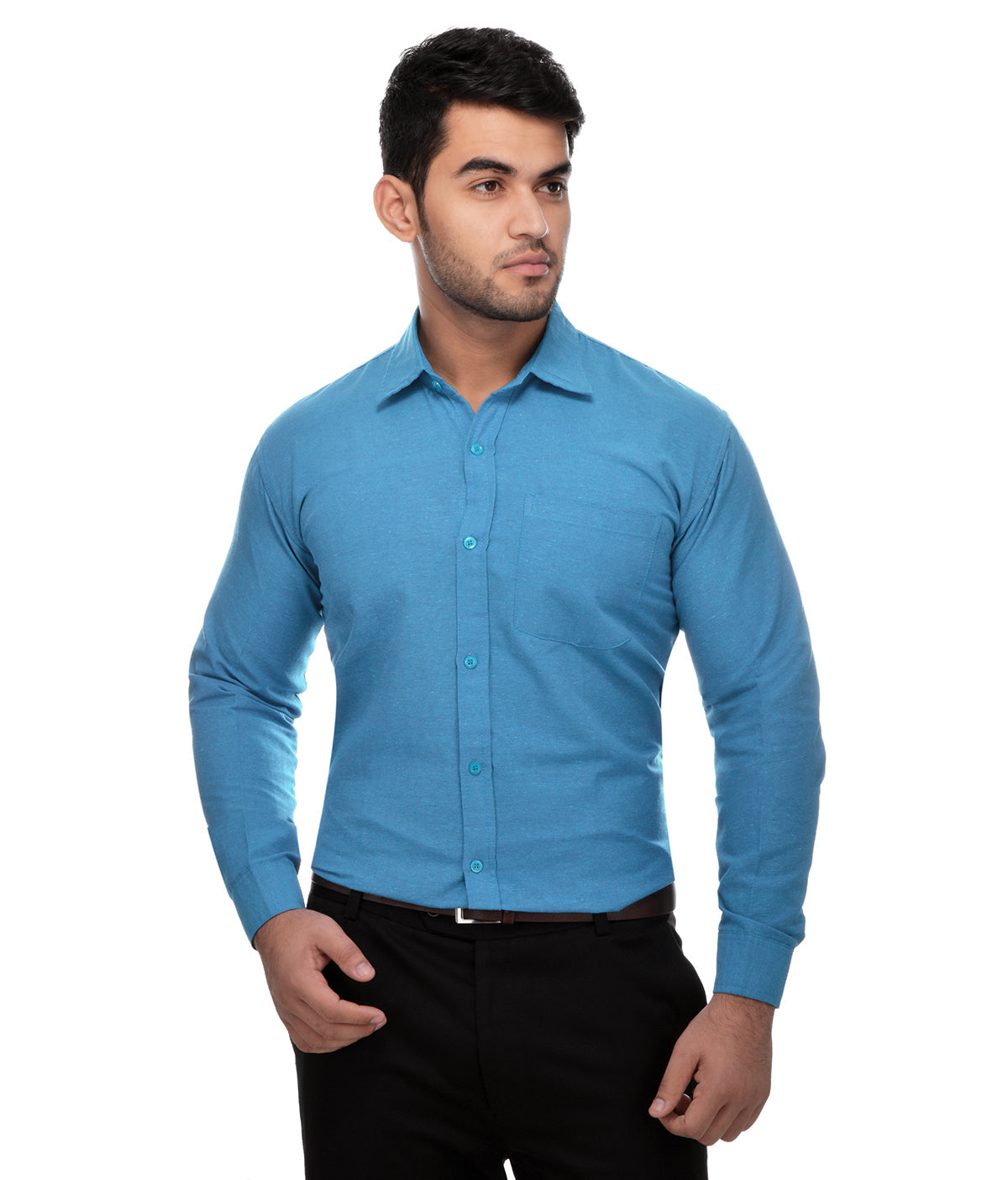 RIAG Blue Men's Full Sleeves Solid Shirt | Grocsy