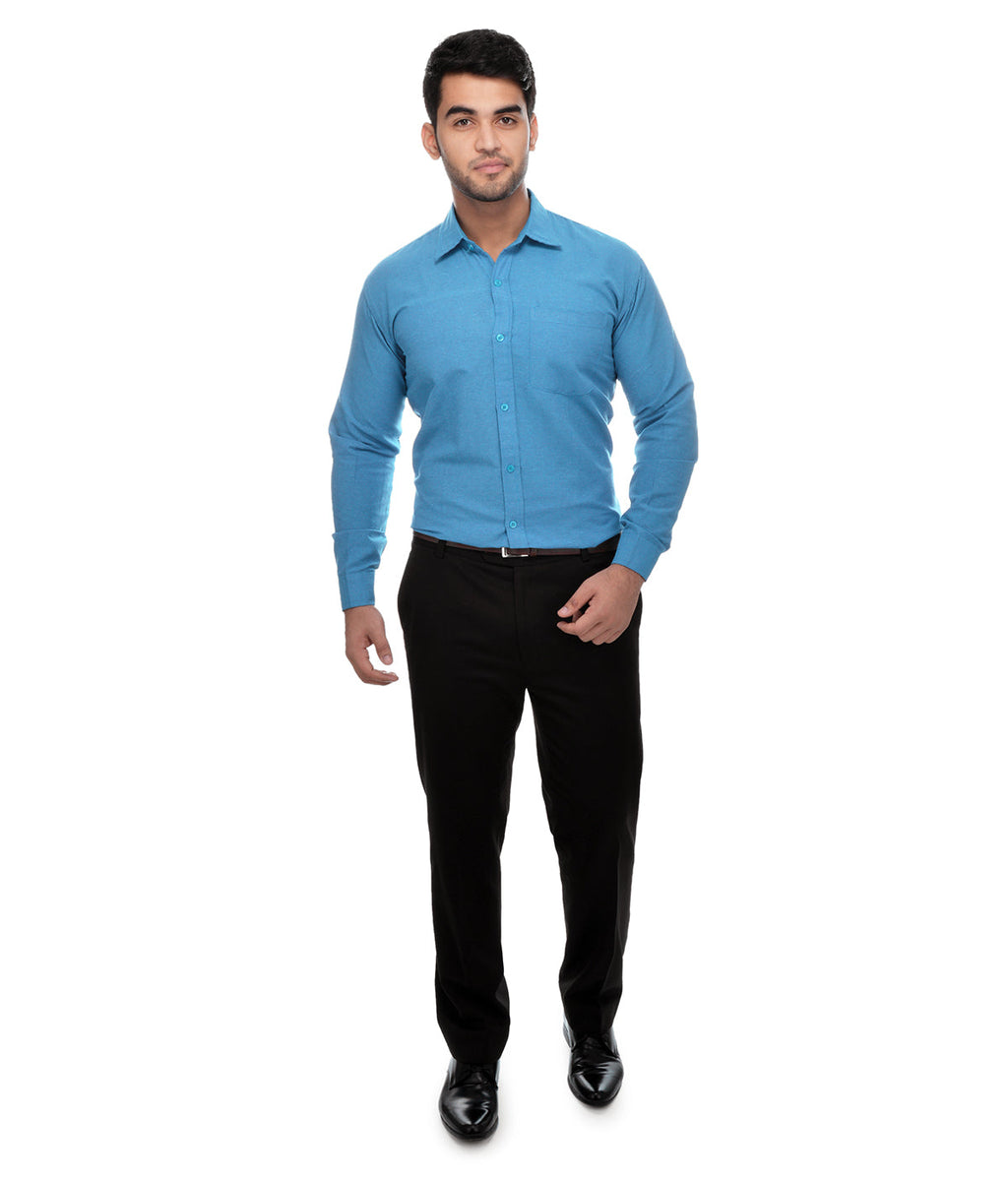 RIAG Blue Men's Full Sleeves Solid Shirt | Grocsy