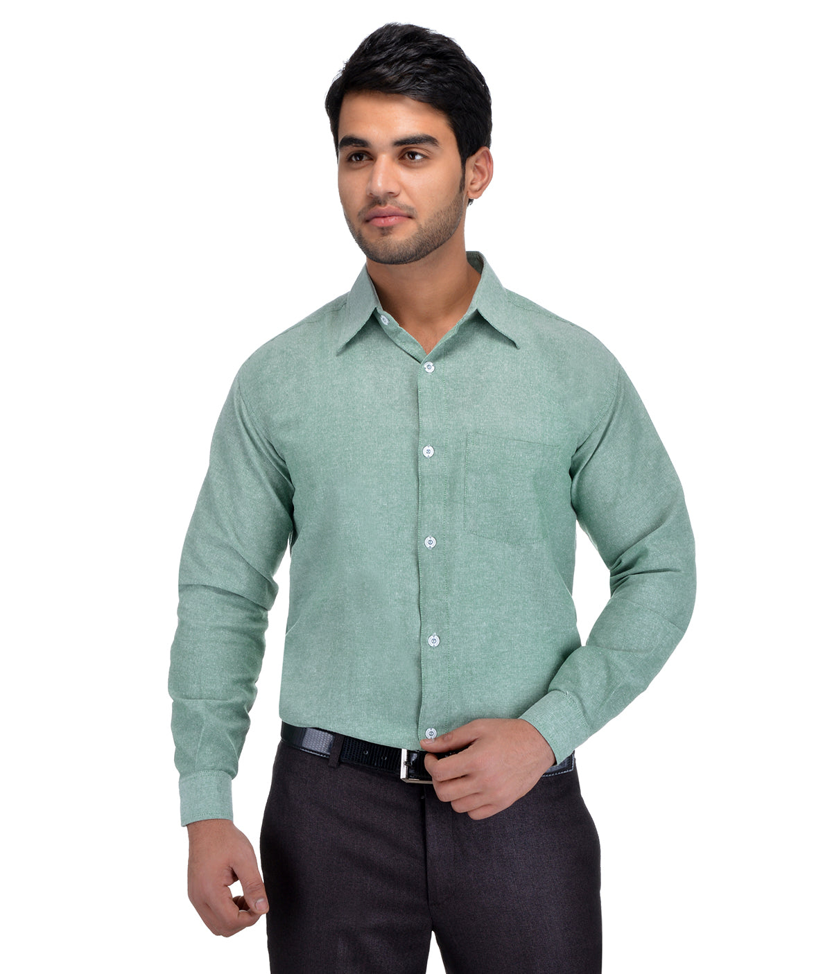 RIAG Green Men's Full Sleeves Solid Shirt | Grocsy