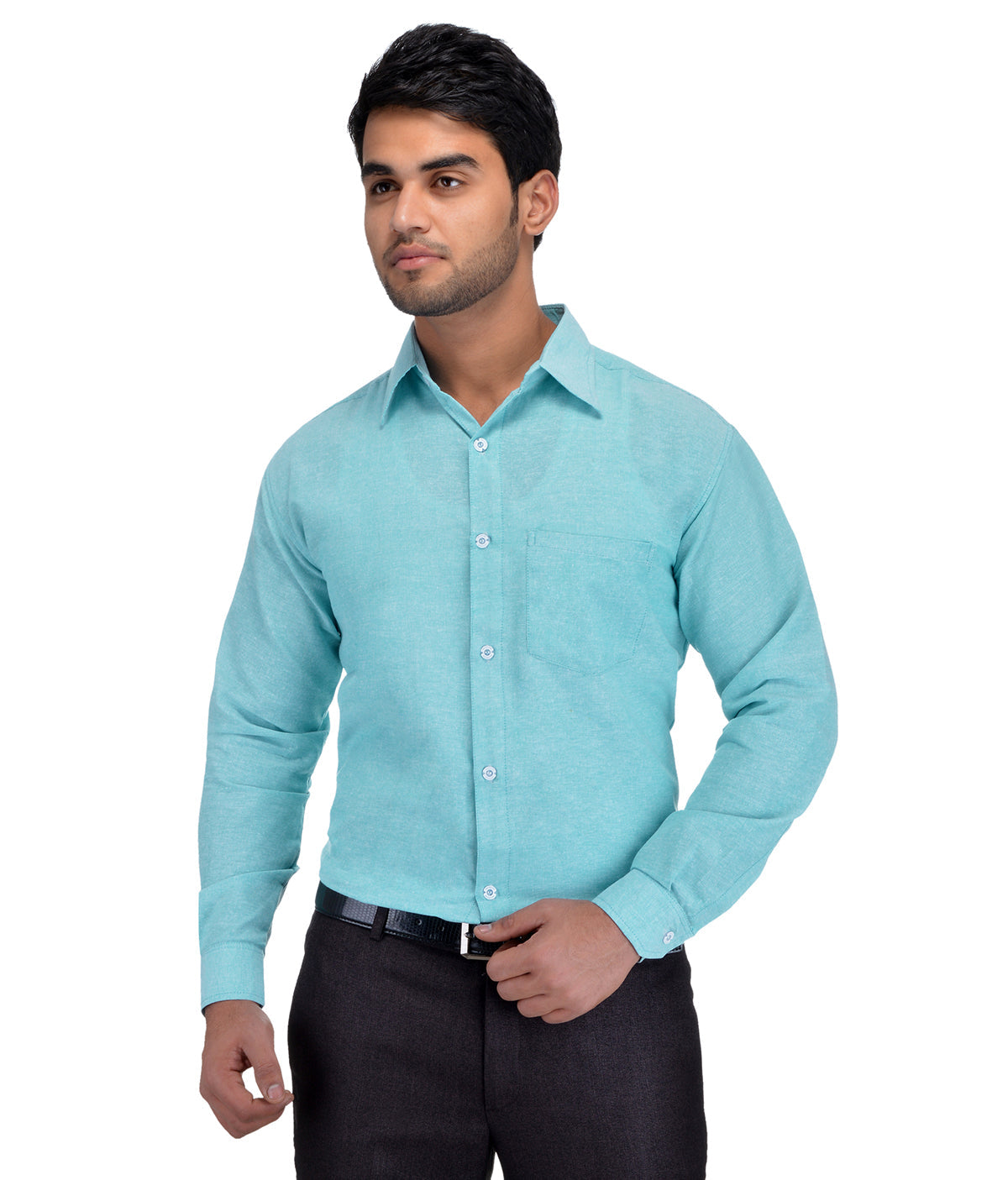 RIAG Light Blue Men's Full Sleeves Solid Shirt | Grocsy