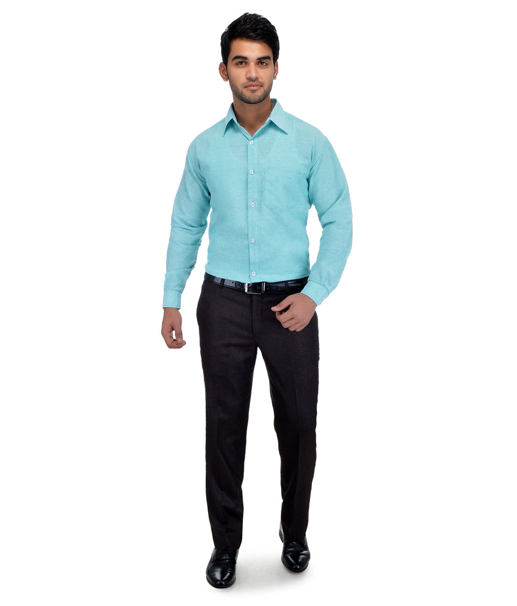 RIAG Light Blue Men's Full Sleeves Solid Shirt | Grocsy