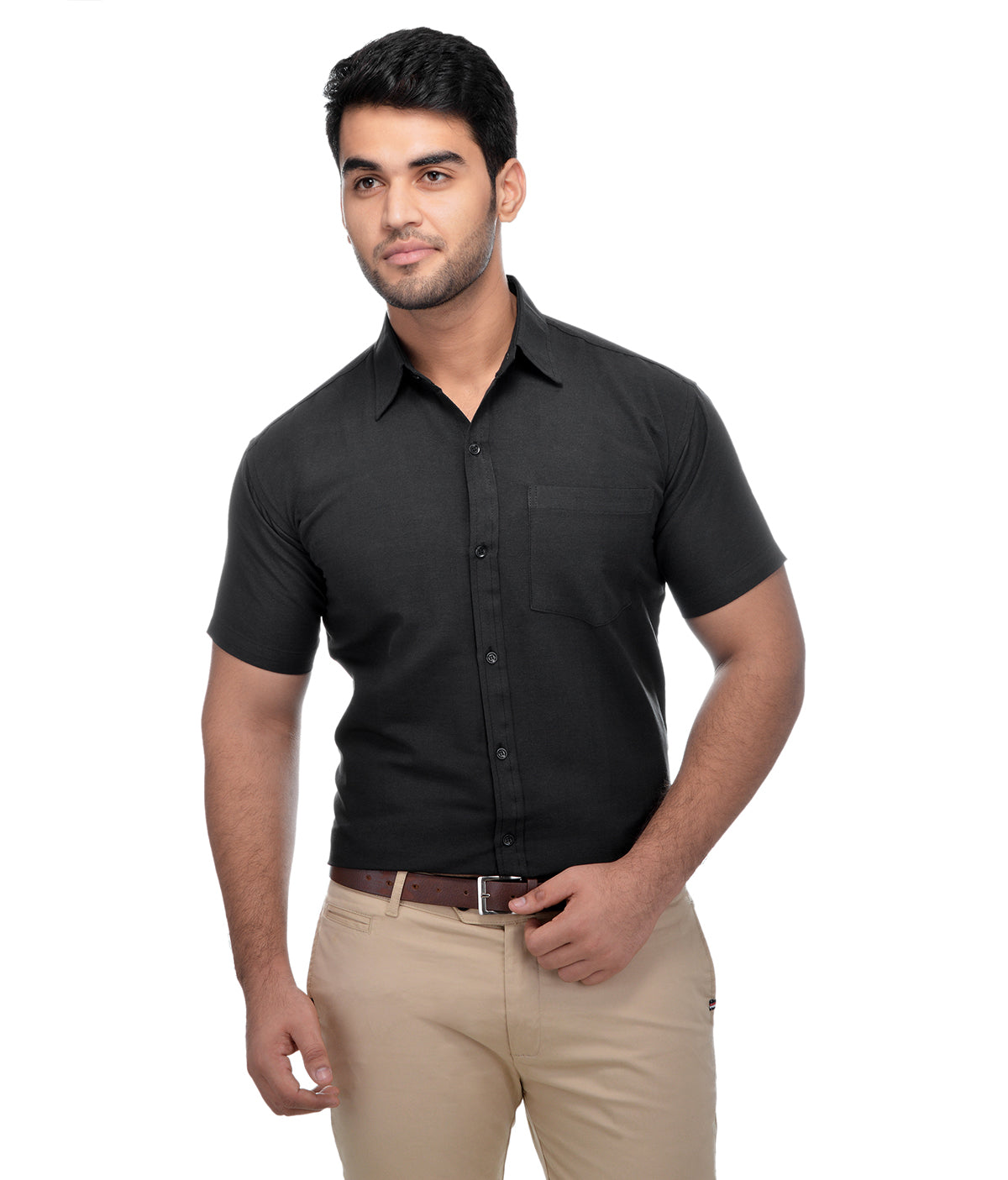 RIAG Black Men's Half Sleeves Solid Shirt | Grocsy