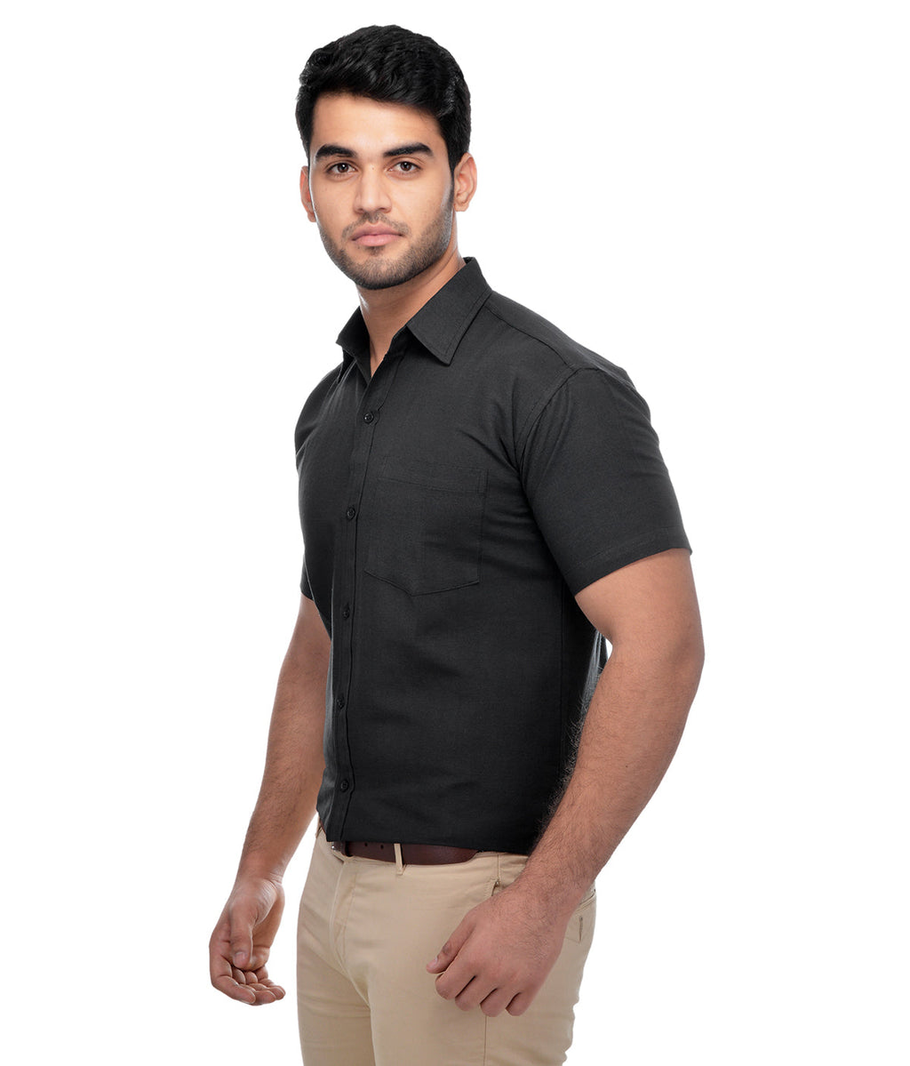 RIAG Black Men's Half Sleeves Solid Shirt | Grocsy