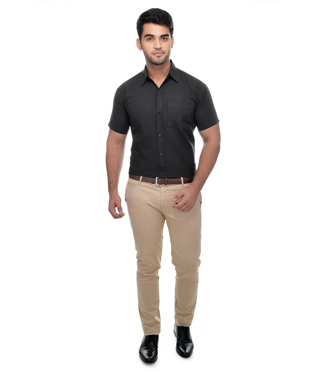 RIAG Black Men's Half Sleeves Solid Shirt | Grocsy