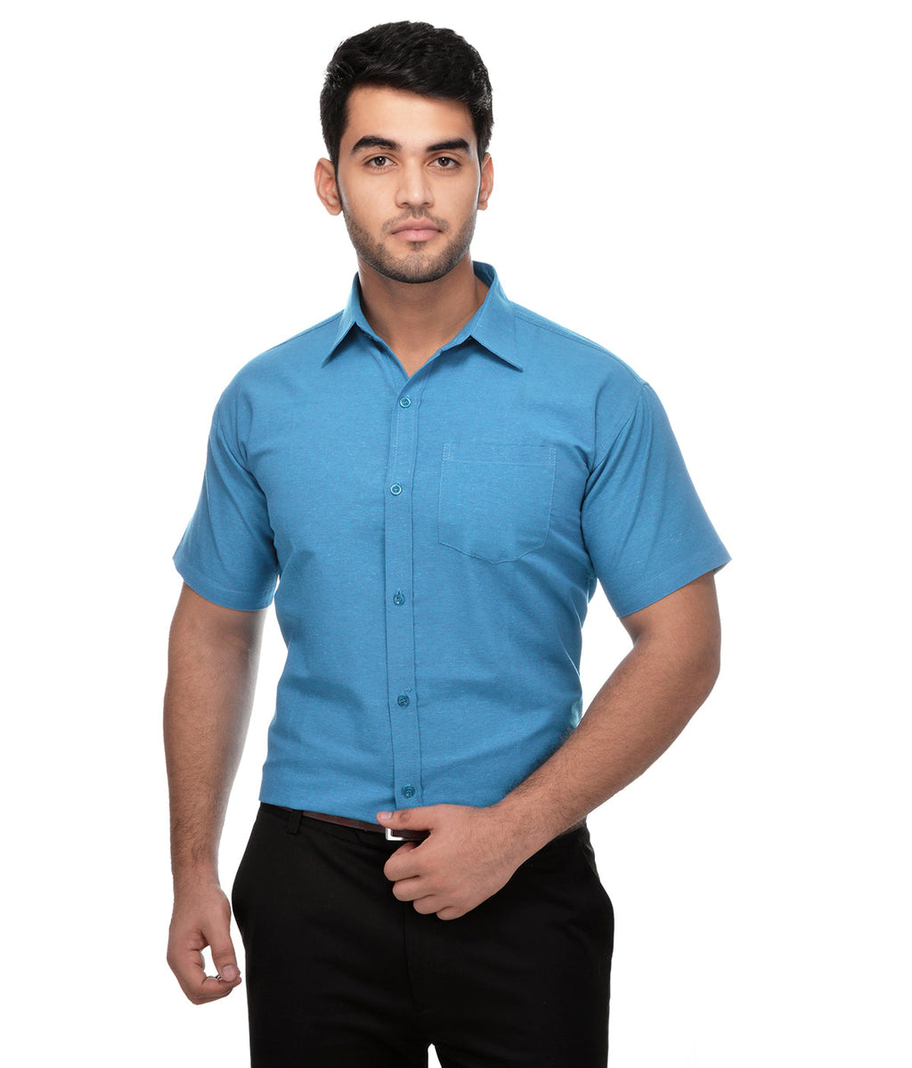 RIAG Blue Men's Half Sleeves Solid Shirt | Grocsy