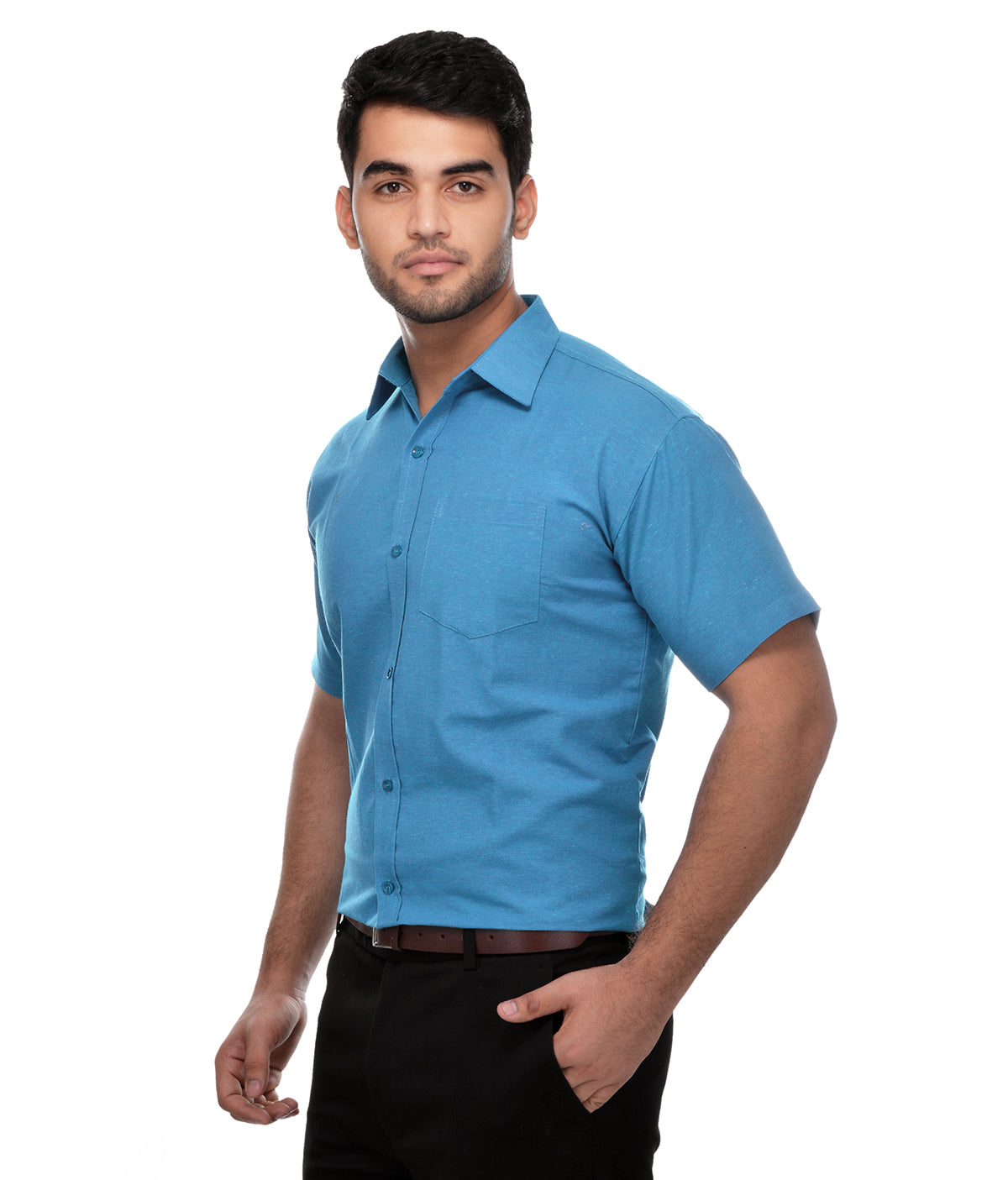 RIAG Blue Men's Half Sleeves Solid Shirt | Grocsy