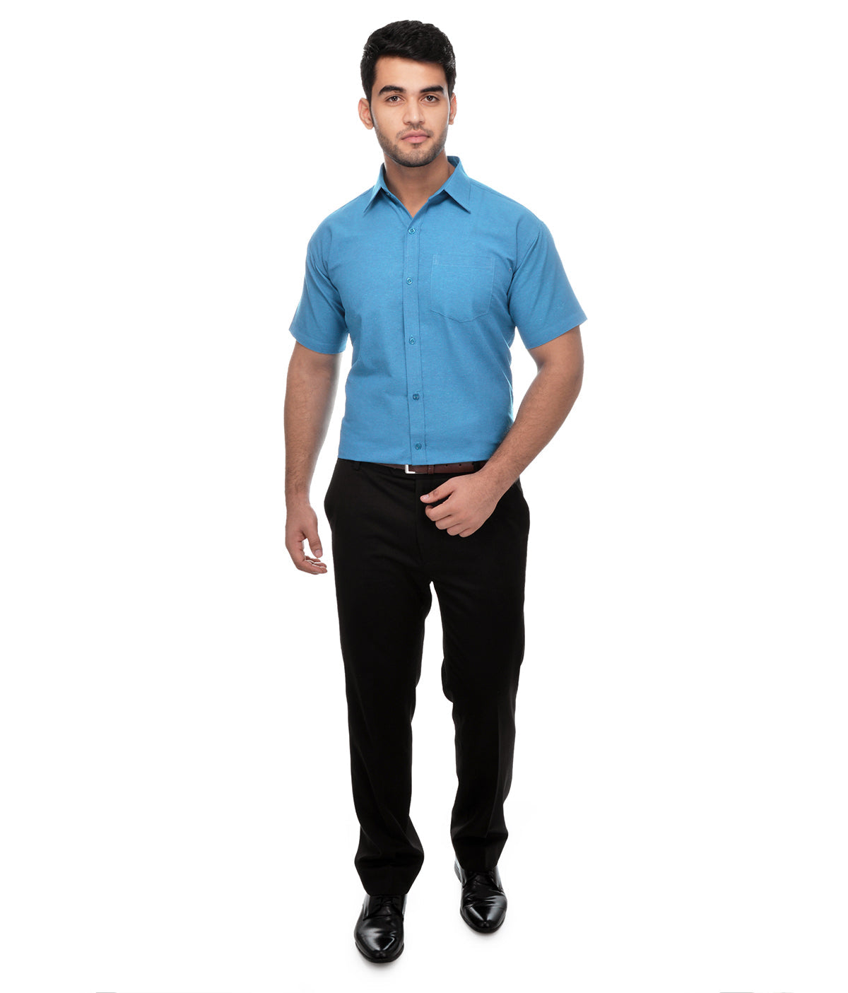RIAG Blue Men's Half Sleeves Solid Shirt | Grocsy