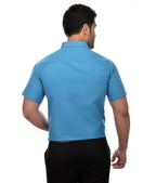 RIAG Blue Men's Half Sleeves Solid Shirt | Grocsy