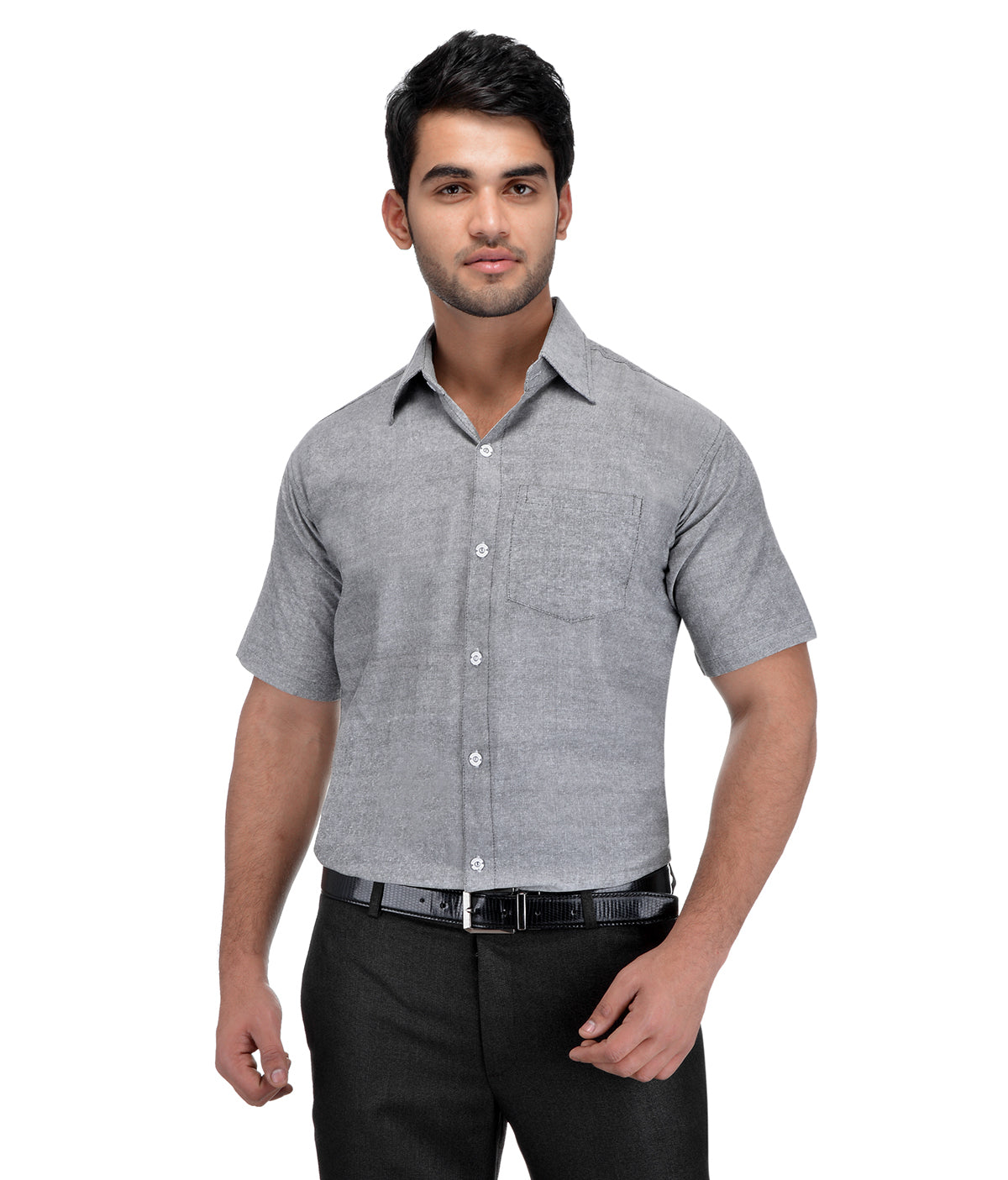 RIAG Grey Men's Half Sleeves Solid Shirt | Grocsy