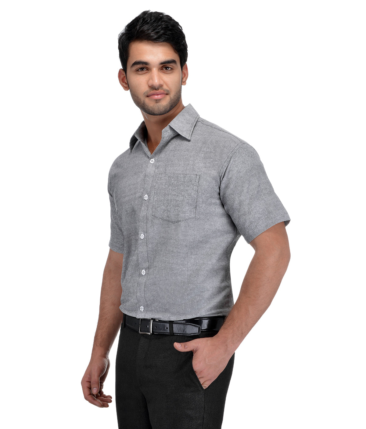 RIAG Grey Men's Half Sleeves Solid Shirt | Grocsy