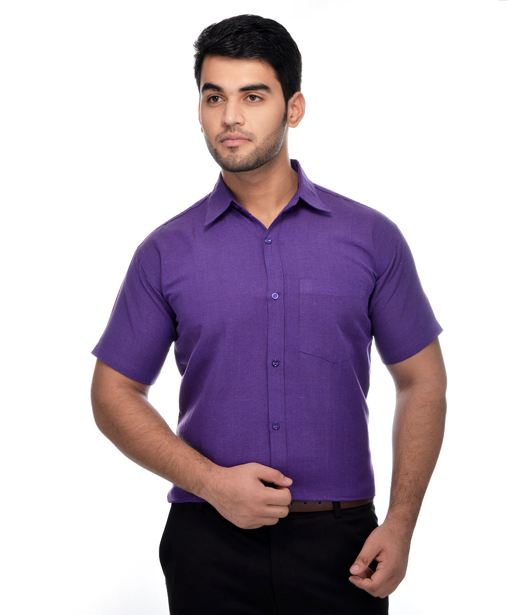 RIAG Purple Men's Half Sleeves Solid Shirt | Grocsy