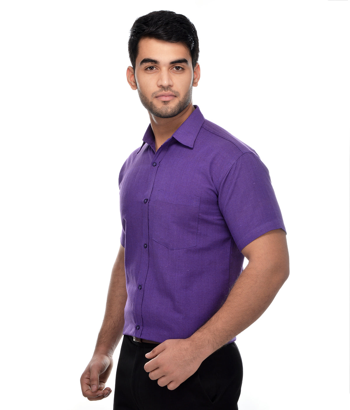 RIAG Purple Men's Half Sleeves Solid Shirt | Grocsy