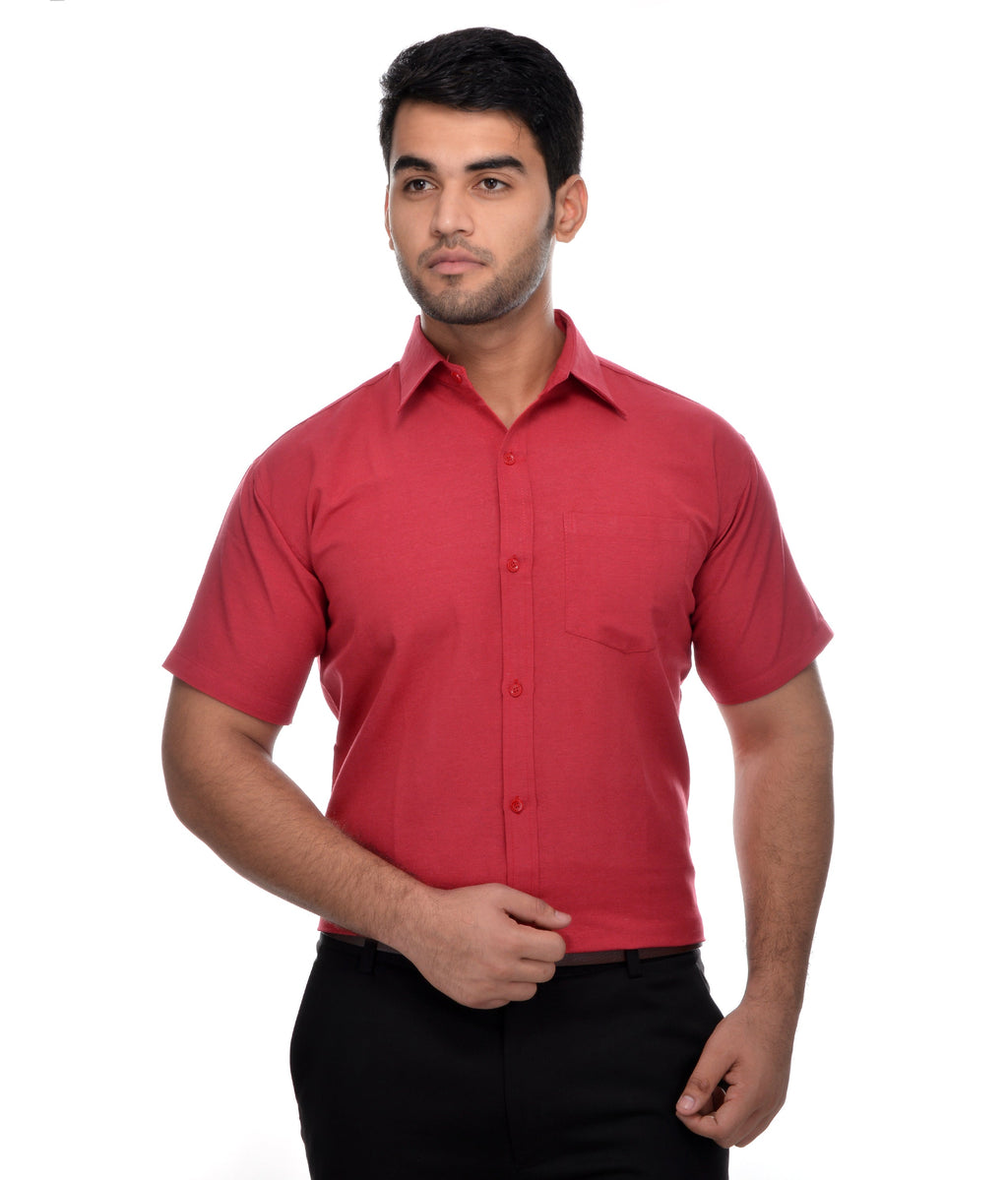 RIAG Red Men's Half Sleeves Solid Shirt | Grocsy
