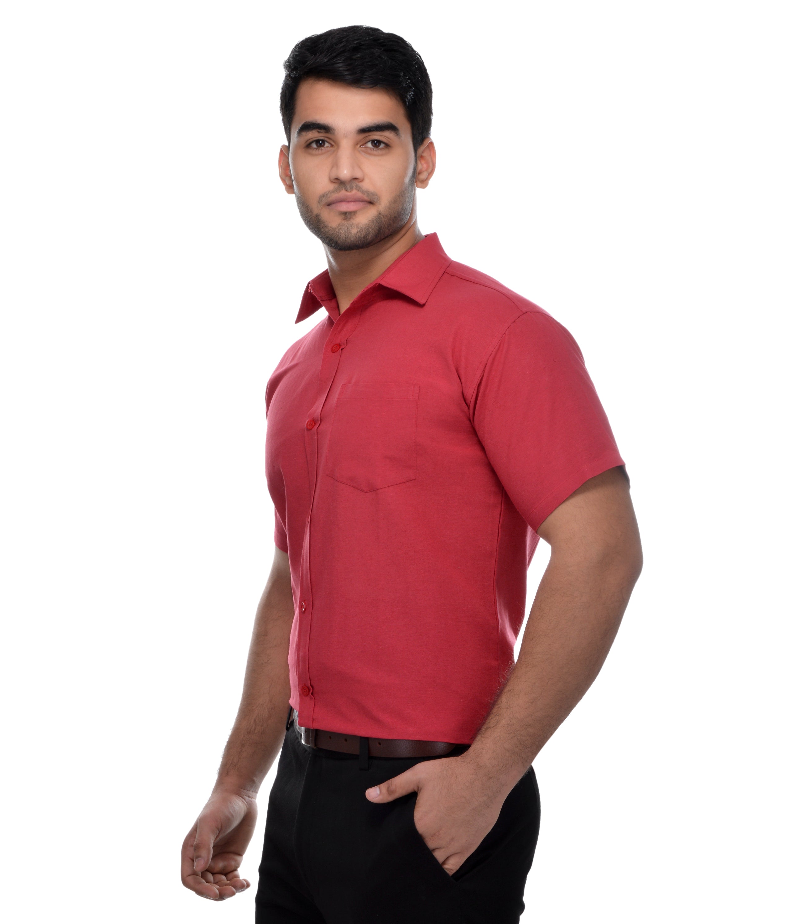 RIAG Red Men's Half Sleeves Solid Shirt | Grocsy