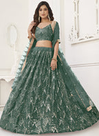 Vegaa Fashion Green Butterfly Net Embroidery Sequins Designer Lehenga | Grocsy