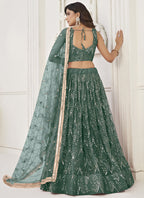 Vegaa Fashion Green Butterfly Net Embroidery Sequins Designer Lehenga | Grocsy