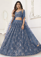 Vegaa Fashion Light Blue Butterfly Net Embroidery Sequins Designer Lehenga | Grocsy