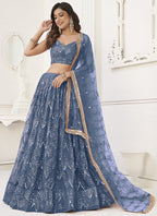 Vegaa Fashion Light Blue Butterfly Net Embroidery Sequins Designer Lehenga | Grocsy
