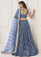 Vegaa Fashion Light Blue Butterfly Net Embroidery Sequins Designer Lehenga | Grocsy