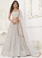 Vegaa Fashion Off White Butterfly Net Embroidery Sequins Designer Lehenga | Grocsy