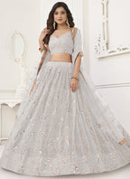 Vegaa Fashion Off White Butterfly Net Embroidery Sequins Designer Lehenga | Grocsy