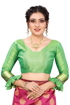 Vamika Ethnic Fire Pink Weaving Banarasi Jacquard Saree | Grocsy