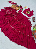 Teeya Creation Womens New Stylish Heavy Gamthi Work With Mirror Lace Work Pink Gown Set | Grocsy